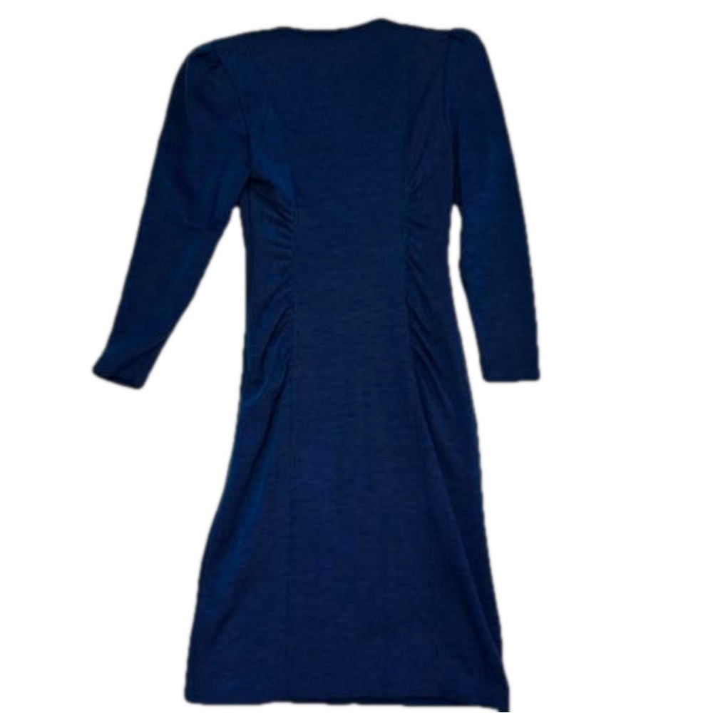 All That Jazz Vintage 90's Navy Midi Dress Size 5/6 Puffed Sleeve Shoulder Pads - Picture 9 of 14